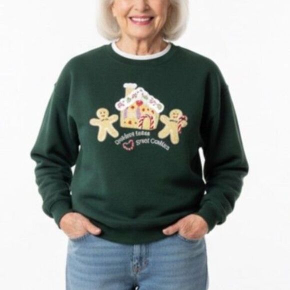 Vintage Bold Spirit Green Gingerbread Cookies Grandma Christmas Sweatshirt Sz M - Picture 1 of 10